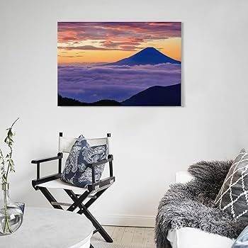 Amazon.co.jp: 絵画 日の出の霧に包まれる富士山インテリア 絵画